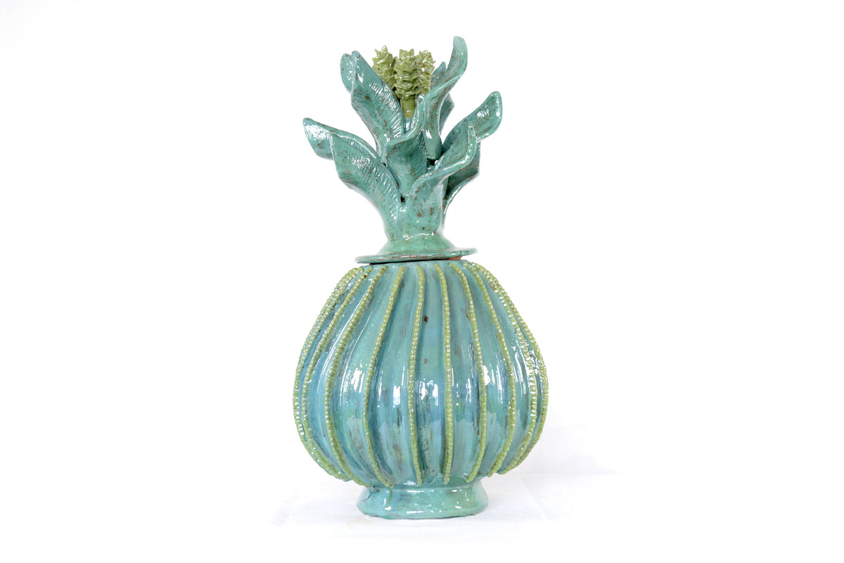 Piña biznaga turquesa con olivo - 48 cm. 18.8 in.