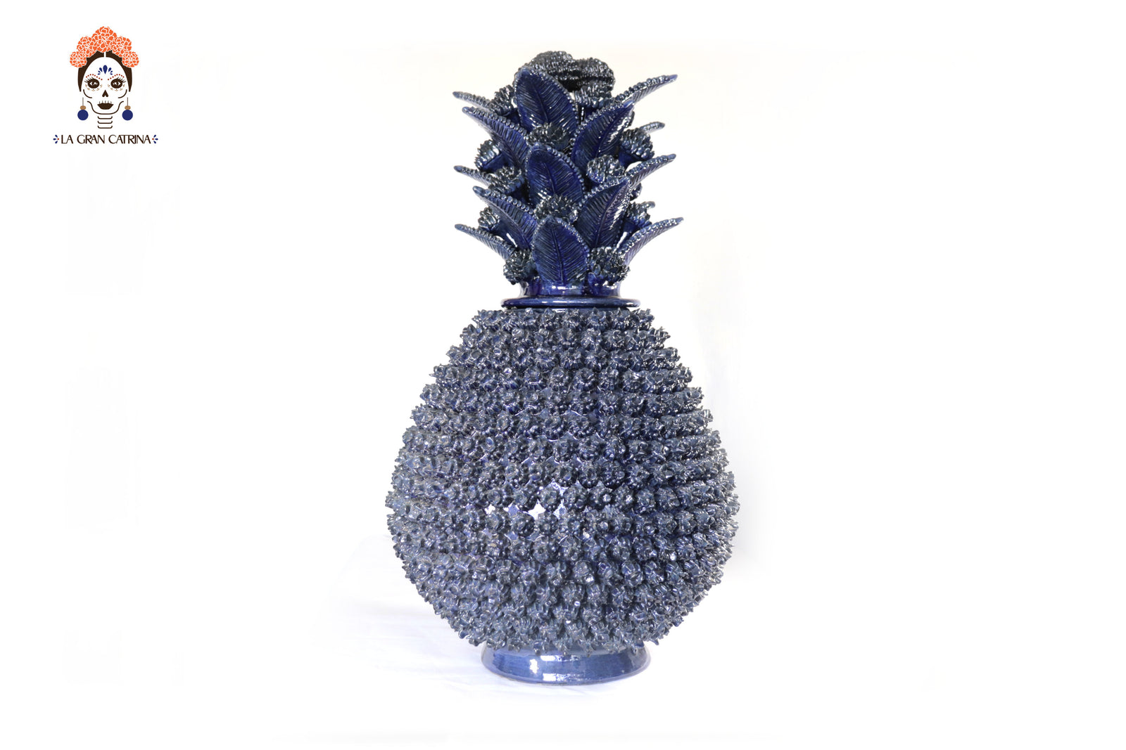 Piña michoacana de barro - Azul de concurso de Florecillas - 69 cm. 27.1 in. Piña
