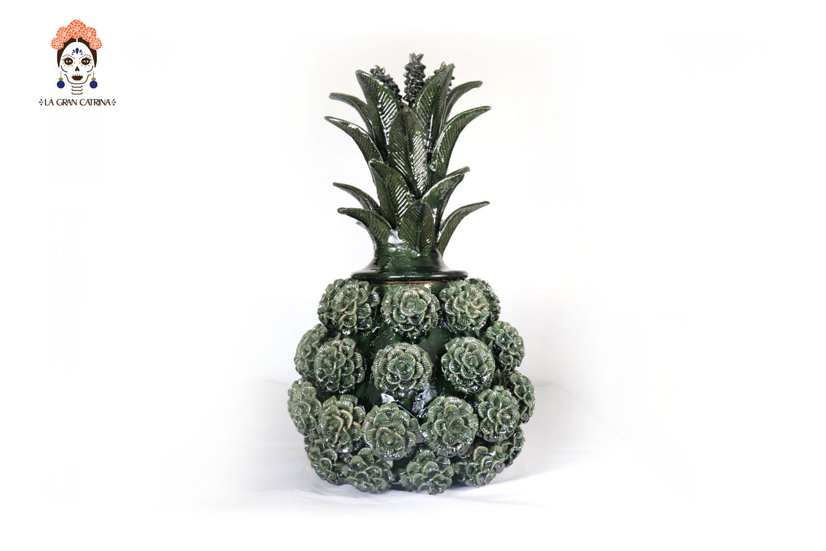 Piña michoacana de barro - Verde de Rosas - 53 cm. 20.8 in.