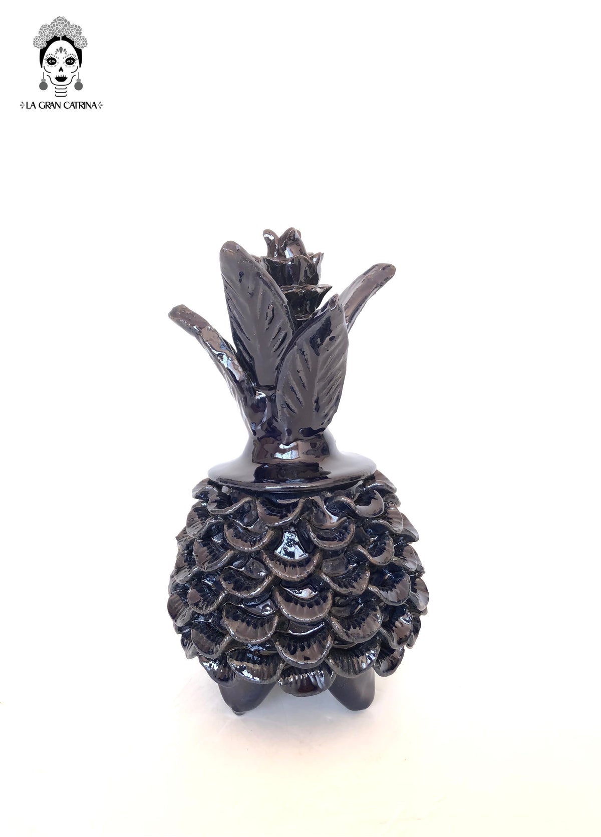 Piña michoacana de barro - Pétalos azules - 19 cm. 7.7 in.
