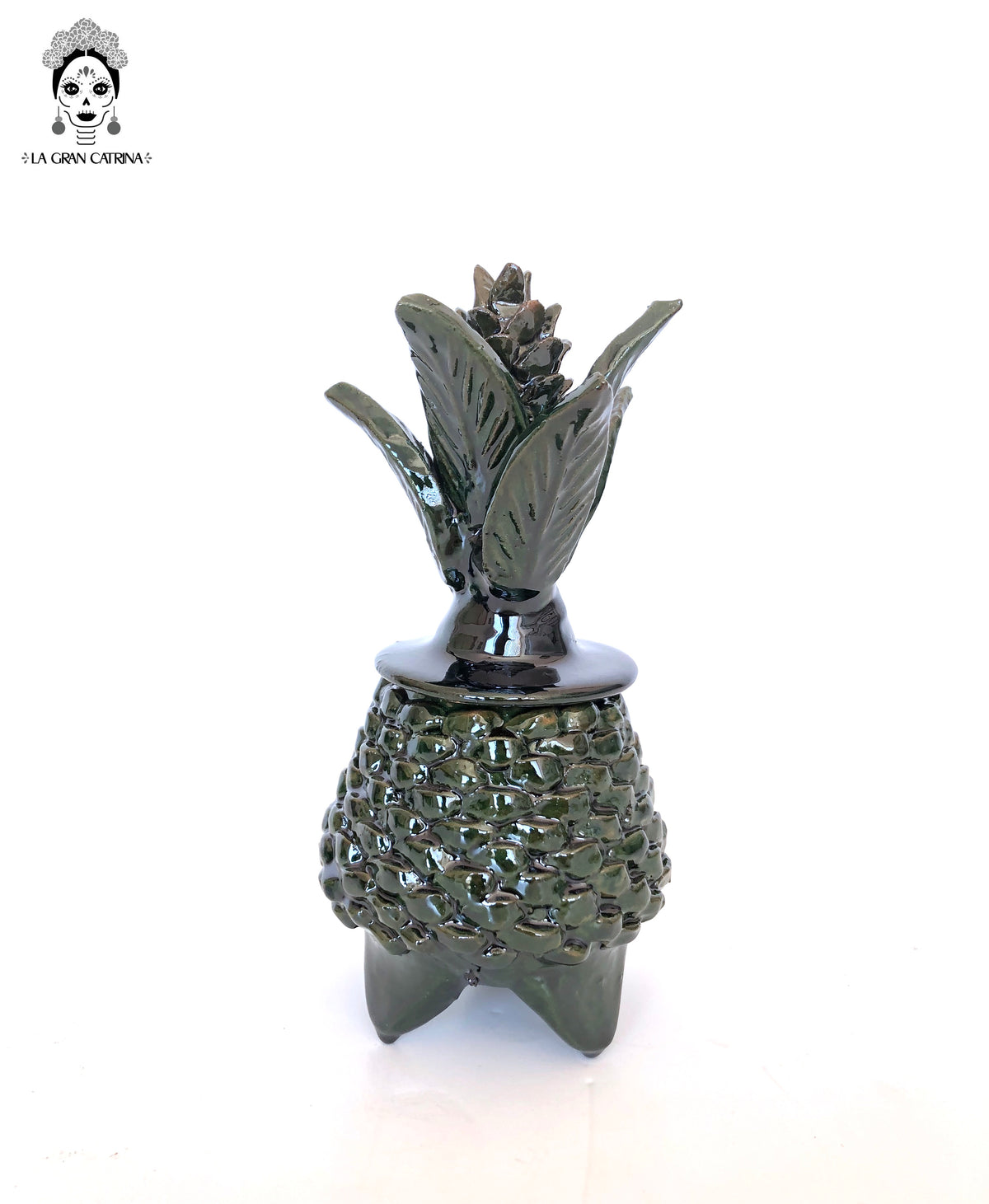 Piña de barro vidriado - Ladrillos verdes - 19 cm. 7.7 in.