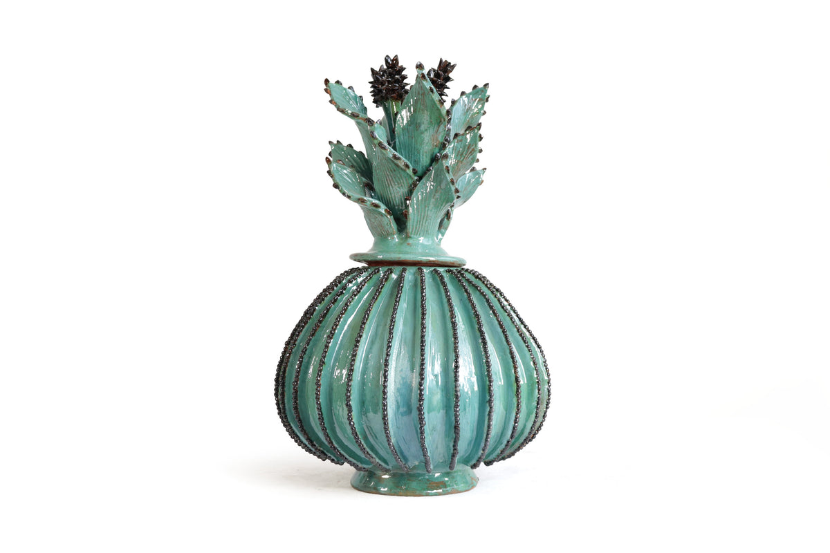 Piña Michoacana Turquesa con Negro Biznaga - 45 cm. 18 in. Piña
