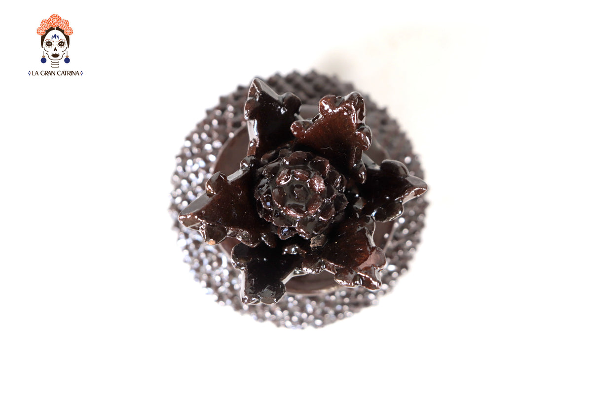 Piña café de punteado barro vidriado - 19 cm. 7.7 in.