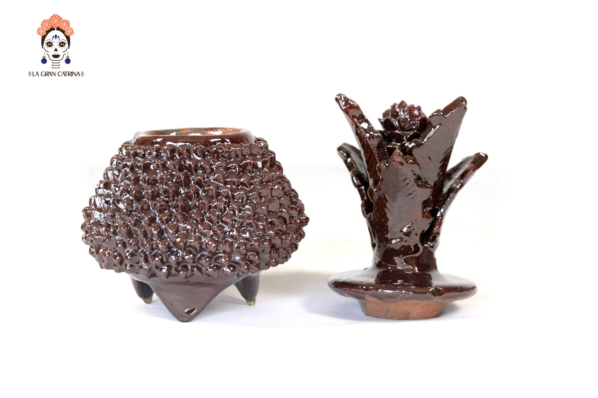 Piña café de punteado barro vidriado - 19 cm. 7.7 in.