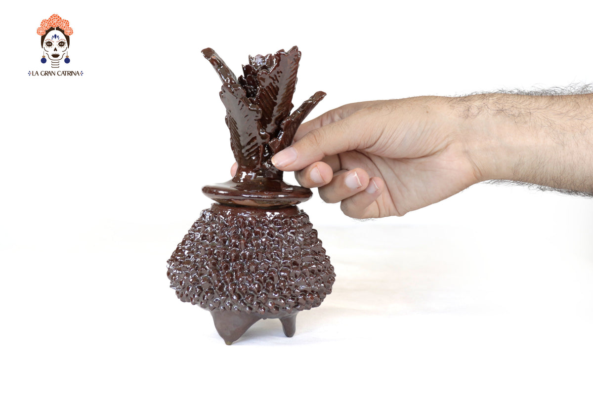 Piña café de punteado barro vidriado - 19 cm. 7.7 in.