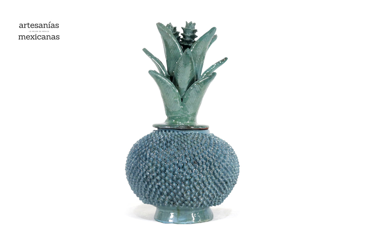 Piña michoacana de barro - Turquesa de picos - 32 cm. 13 in.