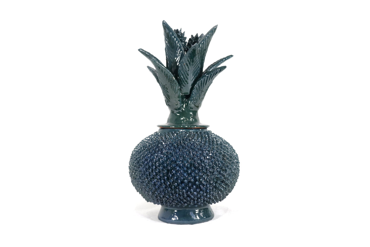 Piña michoacana de barro - Turquesa oscuro de picos - 32 cm. 13 in.