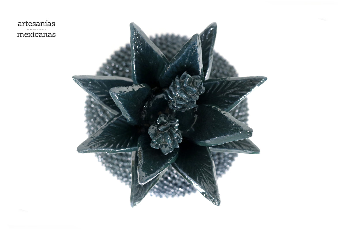 Piña michoacana de barro - Turquesa oscuro de picos - 32 cm. 13 in.