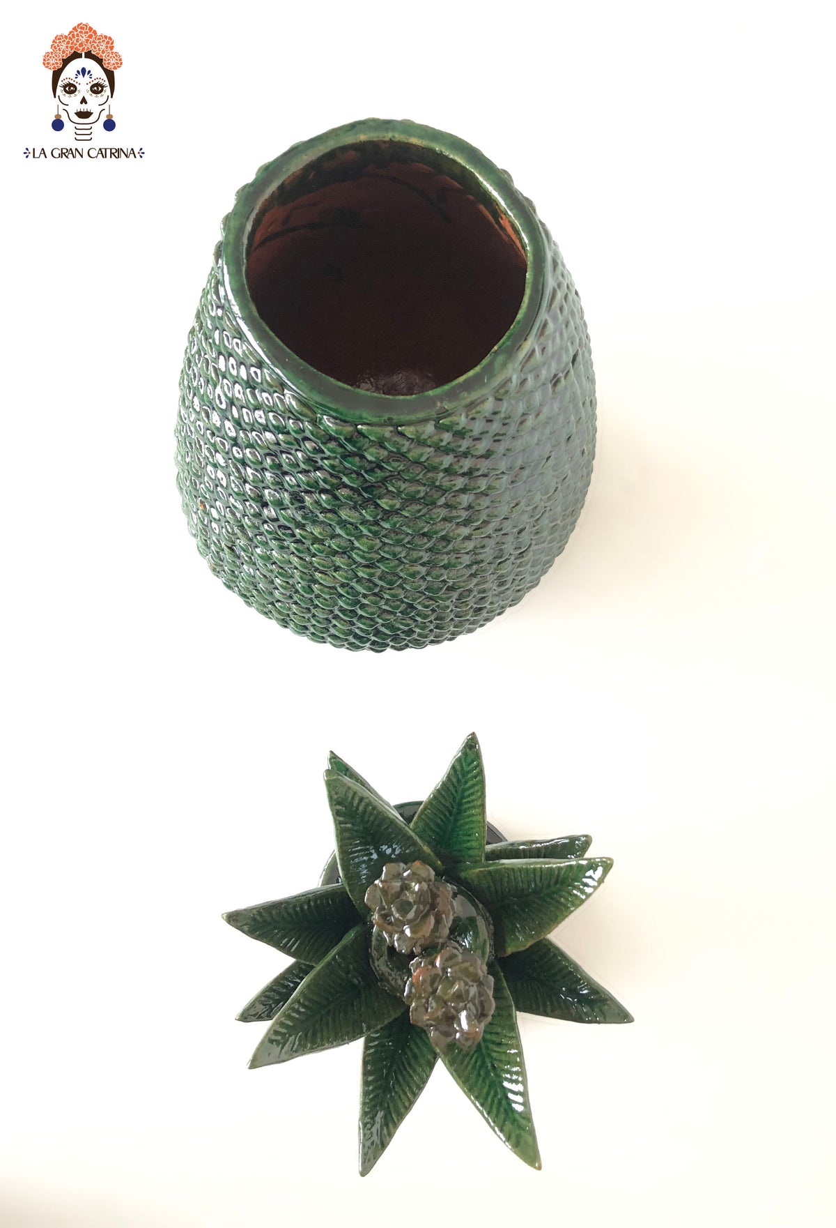 Piña michoacana de barro - Picos verdes - 50 cm. 20 in.