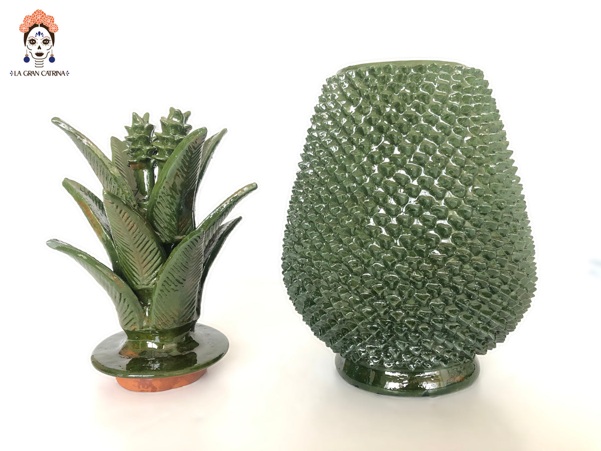 Piña michoacana de barro - Picos verdes - 50 cm. 20 in.