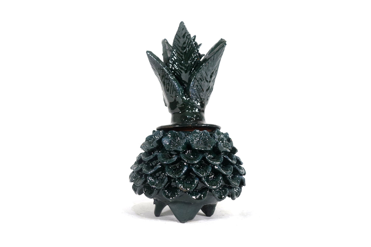 Piña michoacana de barro - Verde pequeña pétalos y flores - 19 cm. 7.7 in.