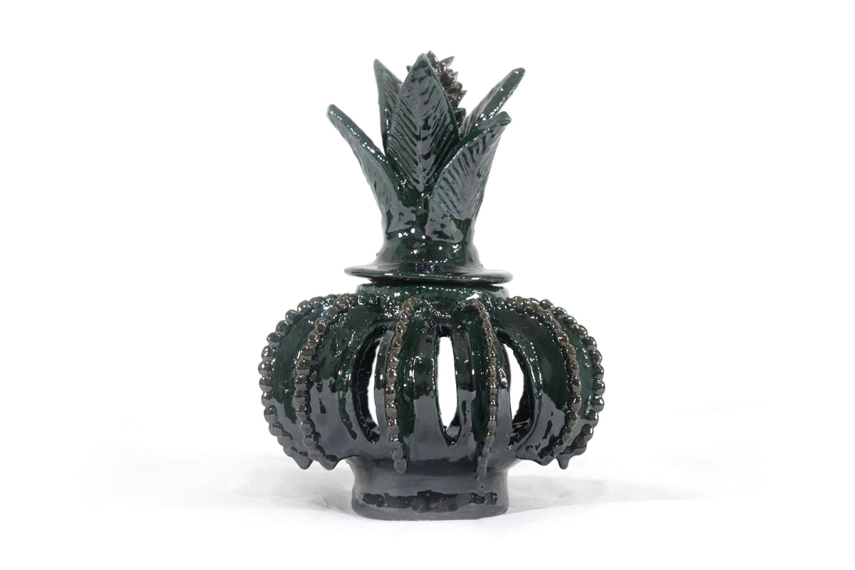Piña michoacana de barro - Verde pequeña biznaga calada - 19 cm. 7.7 in.