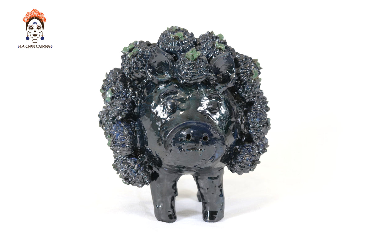 Cochinito - Cerdo de ahorro de concurso - Verde - 27 cm. 11 in. Vidriado Santa Fe