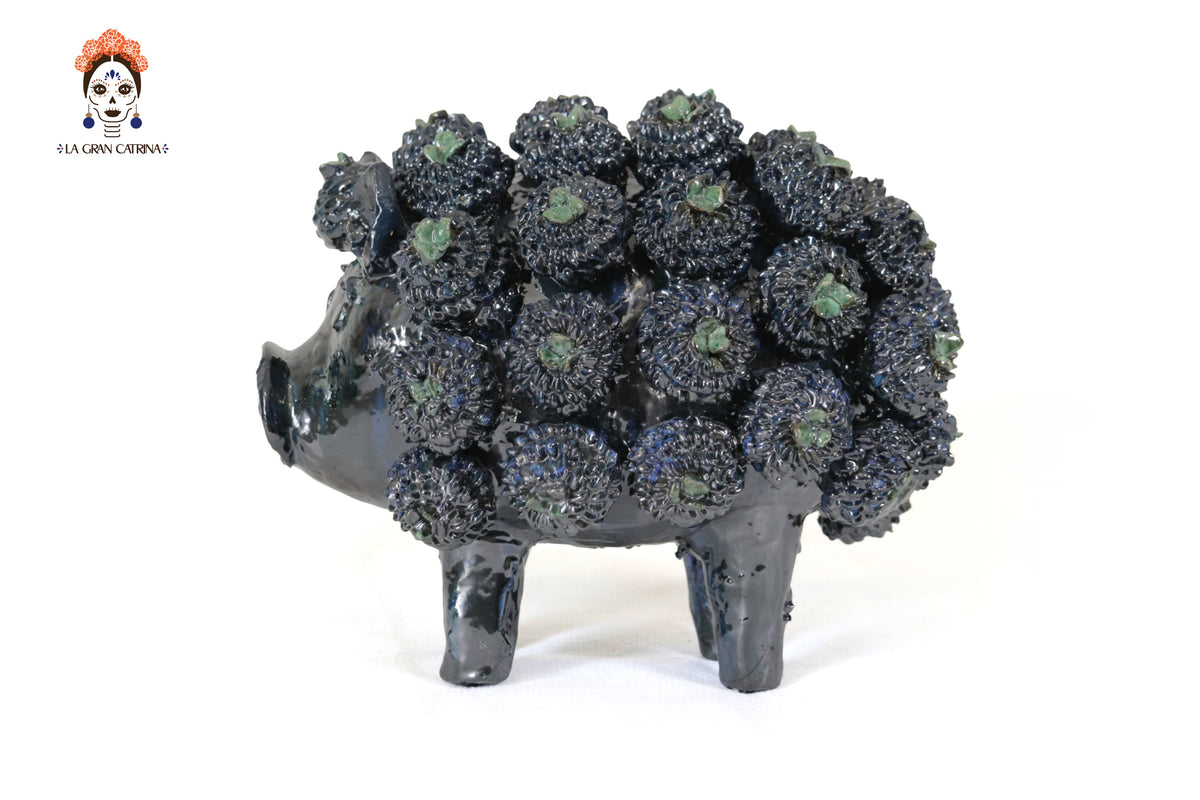 Cochinito - Cerdo de ahorro de concurso - Verde - 27 cm. 11 in. Vidriado Santa Fe