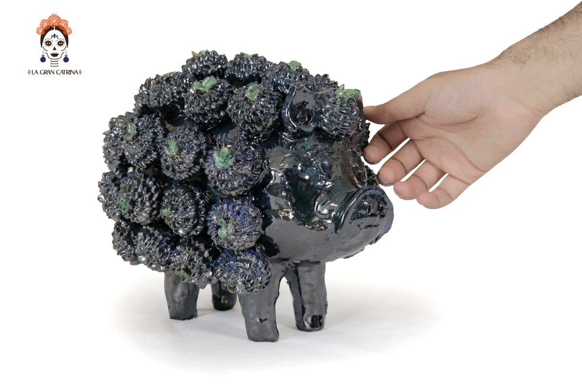 Cochinito - Cerdo de ahorro de concurso - Verde - 27 cm. 11 in. Vidriado Santa Fe