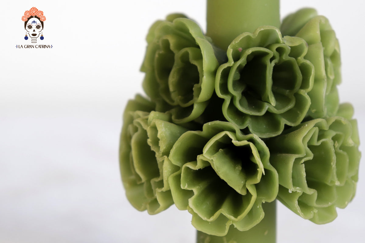 Vela Esculpida - Media Flor Decorativa Verde - 28 cm. 11 in.