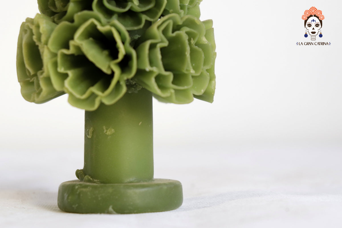 Vela Esculpida - Media Flor Decorativa Verde - 28 cm. 11 in.