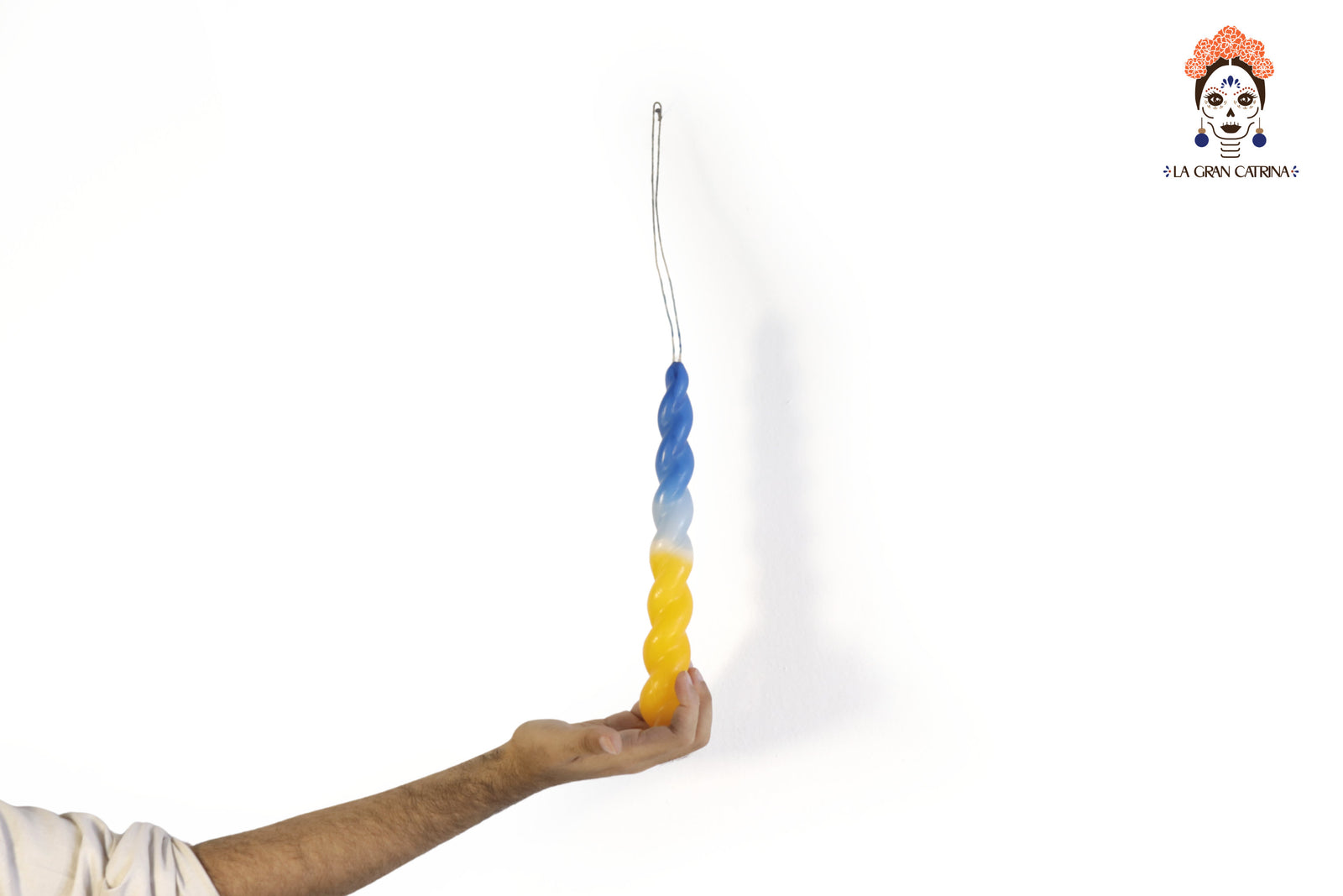 Vela Torcida Degradado Azul - Amarillo - 30 cm. 11.8 in. Vela