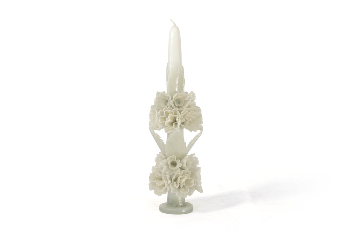Vela Esculpida - Flores Decorativas Blanca - 28 cm. 11 in. Vela