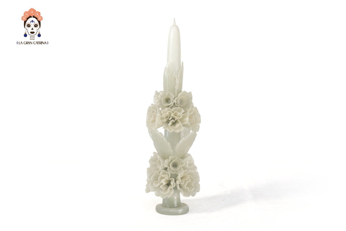 Vela Esculpida - Flores Decorativas Blanca - 28 cm. 11 in. Vela
