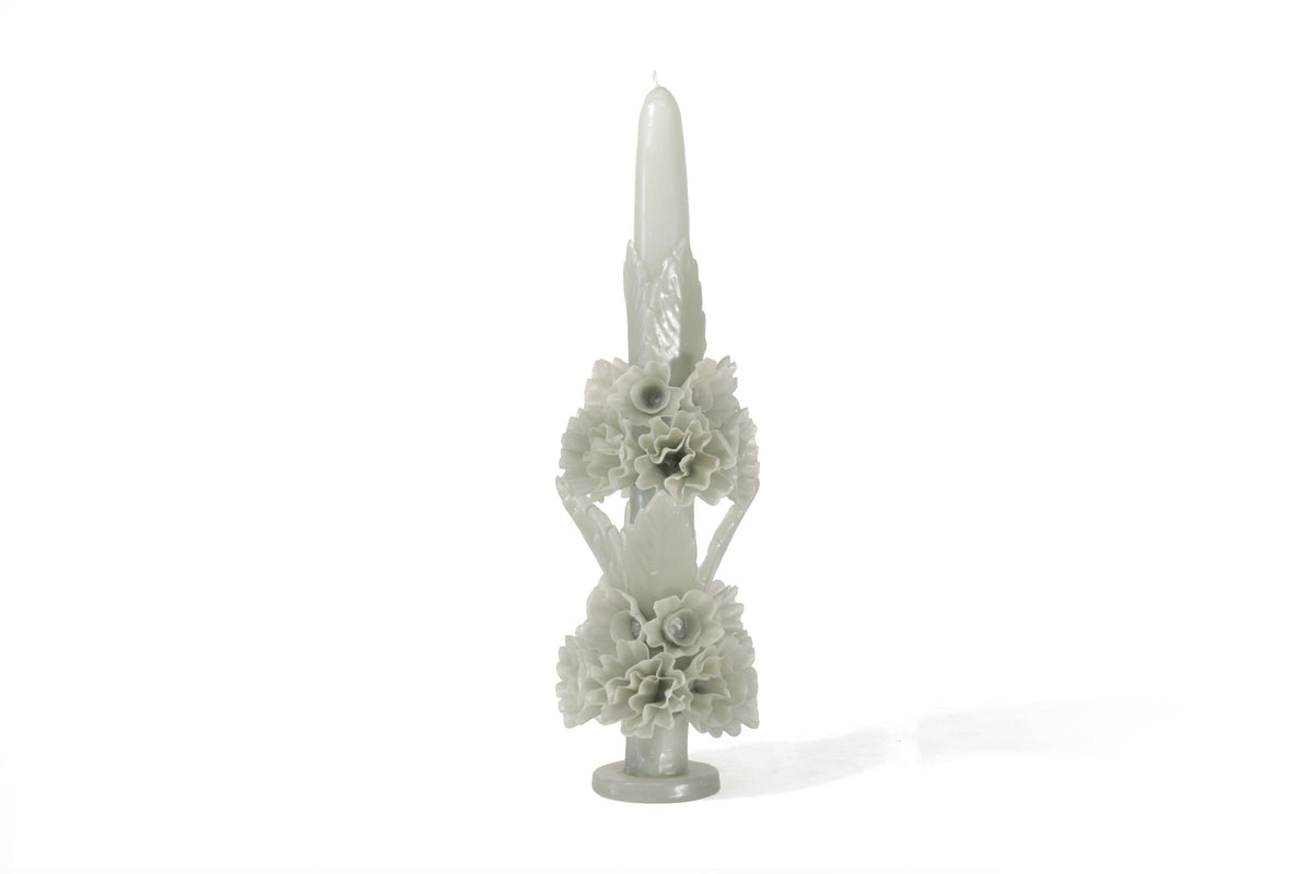 Vela Esculpida - Flores Decorativas Blanca Olivo - 28 cm. 11 in. Vela