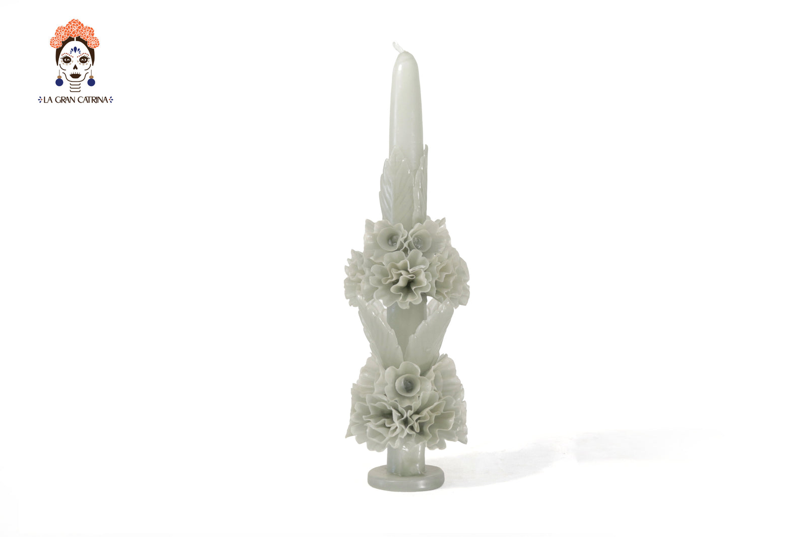 Vela Esculpida - Flores Decorativas Blanca Olivo - 28 cm. 11 in. Vela