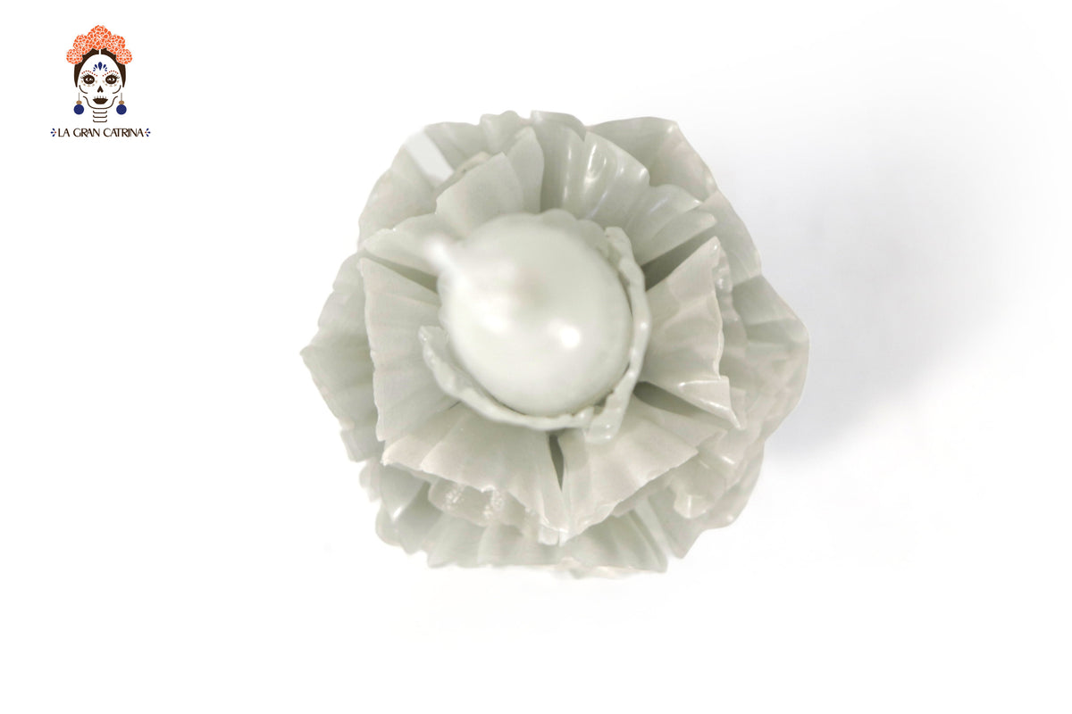 Vela Esculpida - Flores Decorativas Blanca Olivo - 28 cm. 11 in. Vela