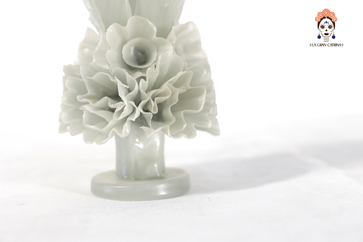 Vela Esculpida - Flores Decorativas Blanca Olivo - 28 cm. 11 in. Vela