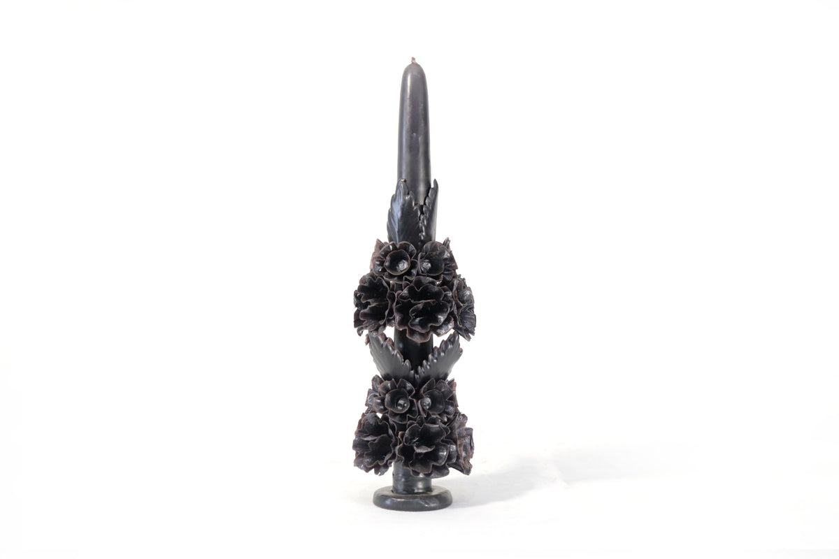 Vela Esculpida - Flores Decorativas Negra - 28 cm. 11 in. Vela