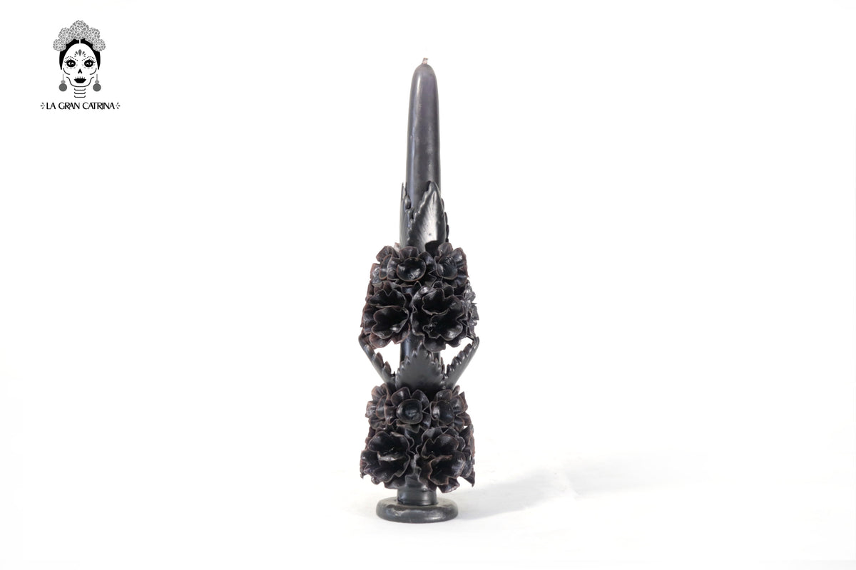 Vela Esculpida - Flores Decorativas Negra - 28 cm. 11 in. Vela