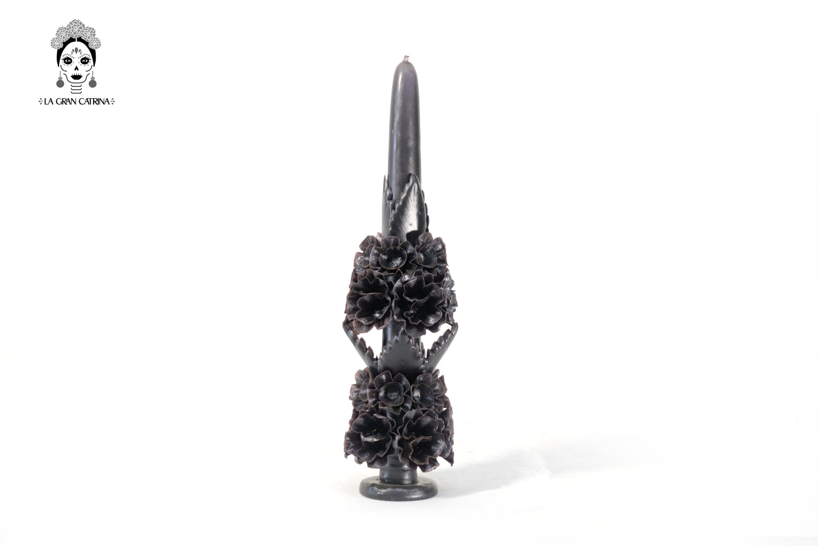 Vela Esculpida - Flores Decorativas Negra - 28 cm. 11 in. Vela