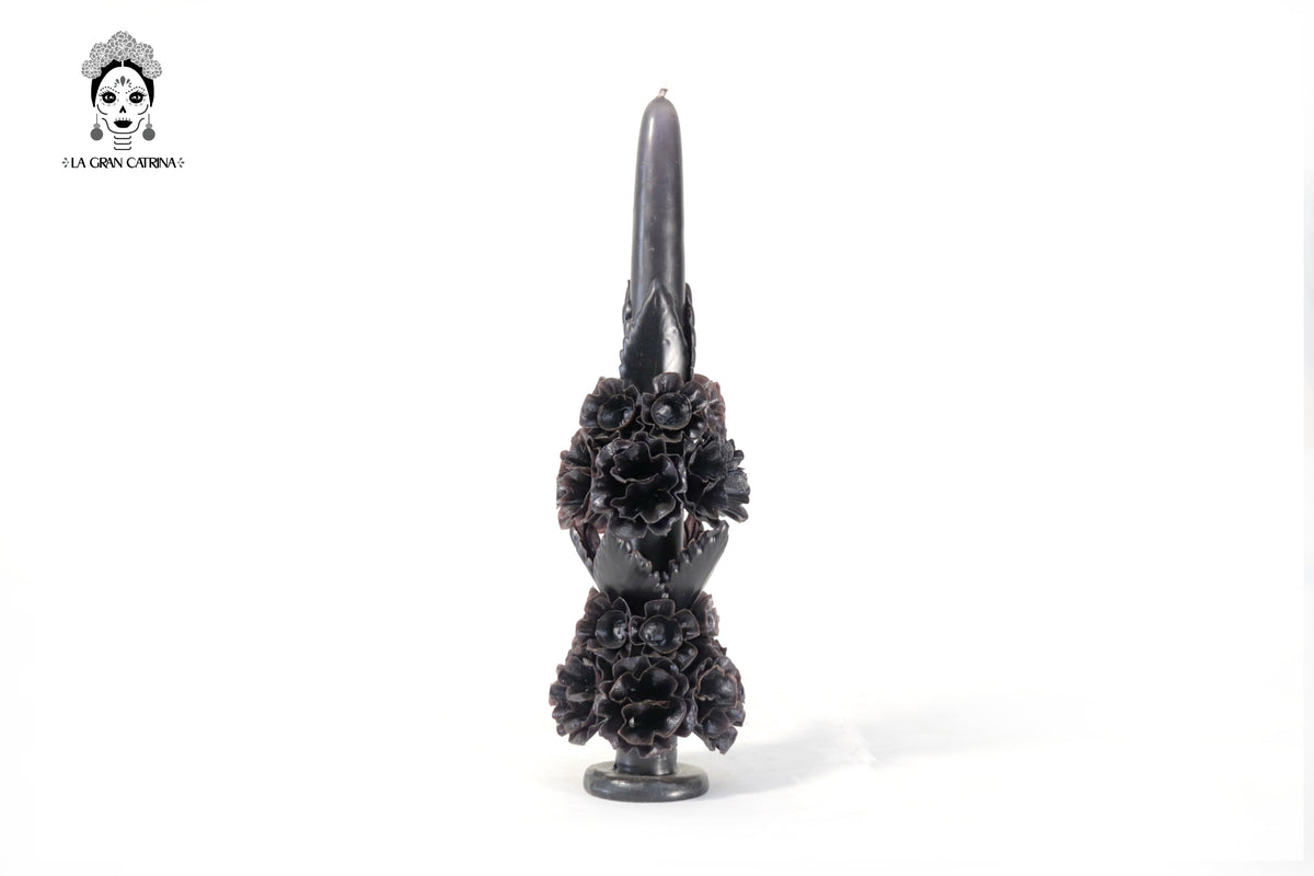 Vela Esculpida - Flores Decorativas Negra - 28 cm. 11 in. Vela