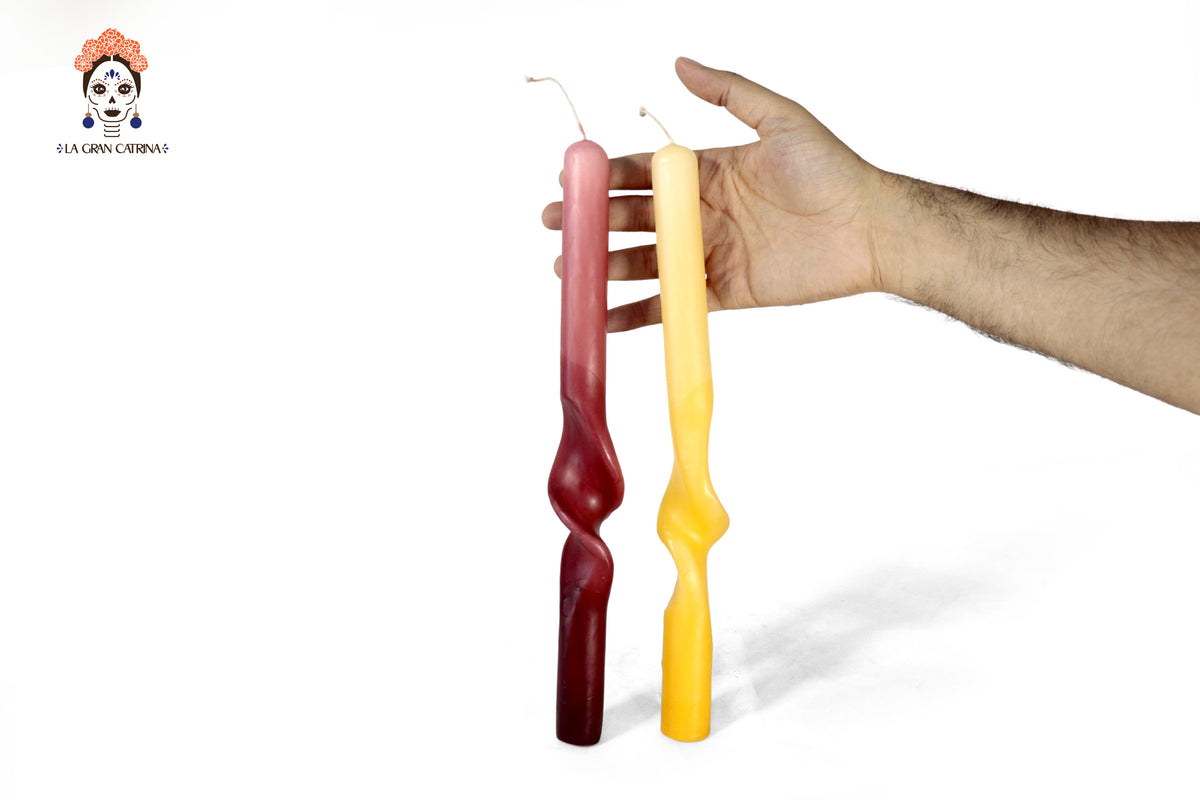 Velas Torcidas Amarillo y Guinda - 30 cm. 11.8 in. Vela