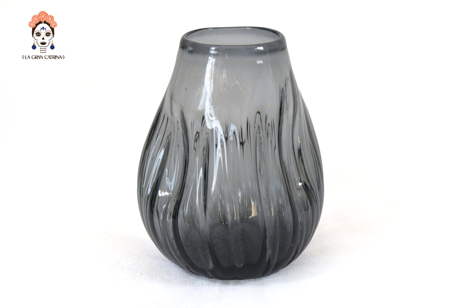 Vaso de Vidrio Soplado Gris 17 cm. 6.6 in. Vidrio Soplado