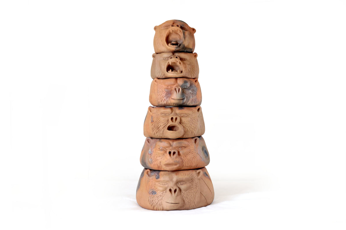 Torre de Gorilas de Barro Natural - 80 Cm. 31.4 In. Zipiajo
