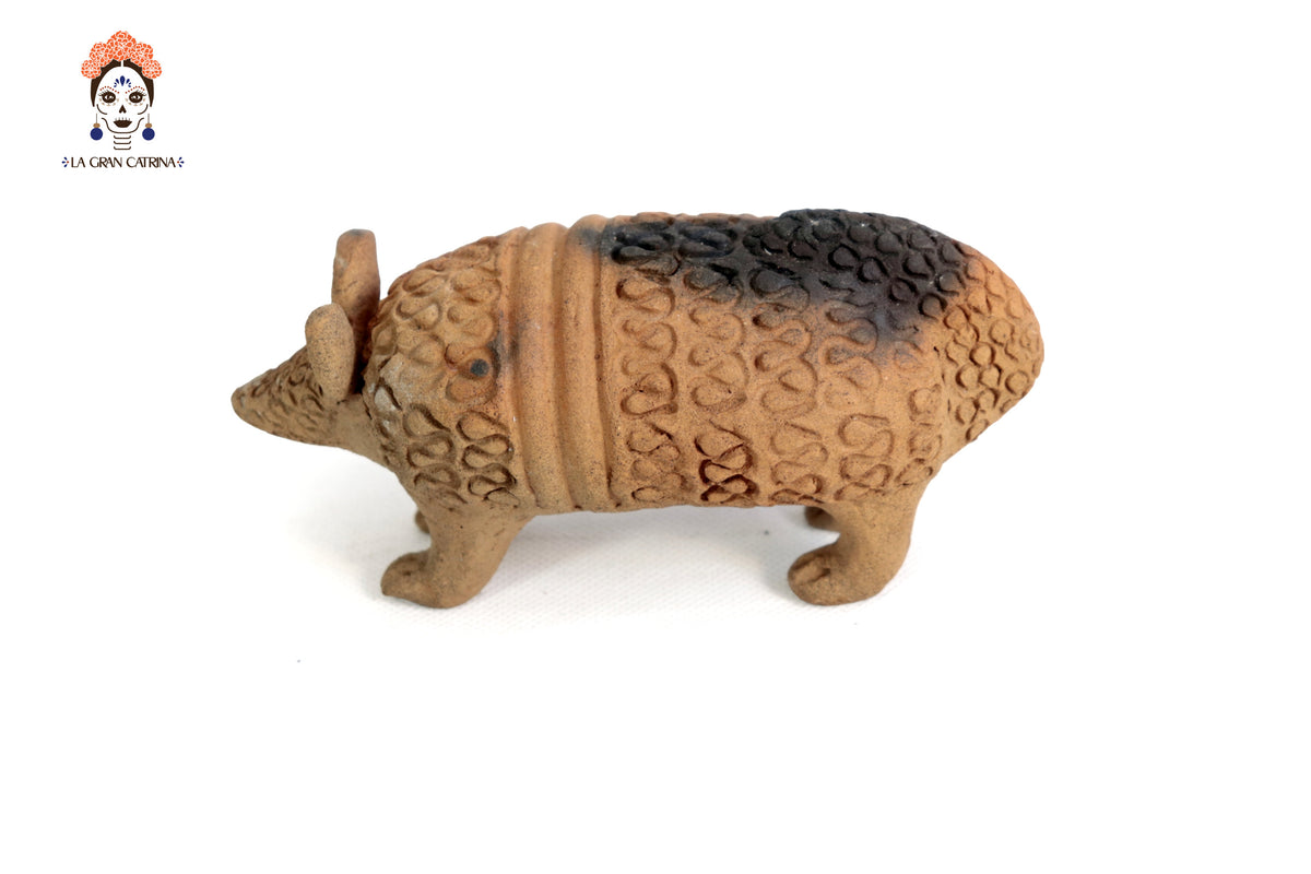 Armadillo con hijos de Barro Natural - 28 cm. 11 In. Zipiajo