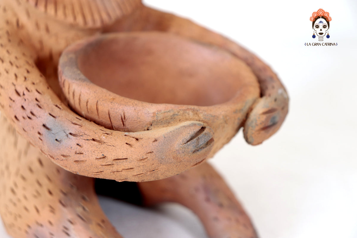 Zorro Semillero con Cuenco de Barro Natural - 24.5 Cm. 9.6 In. Zipiajo