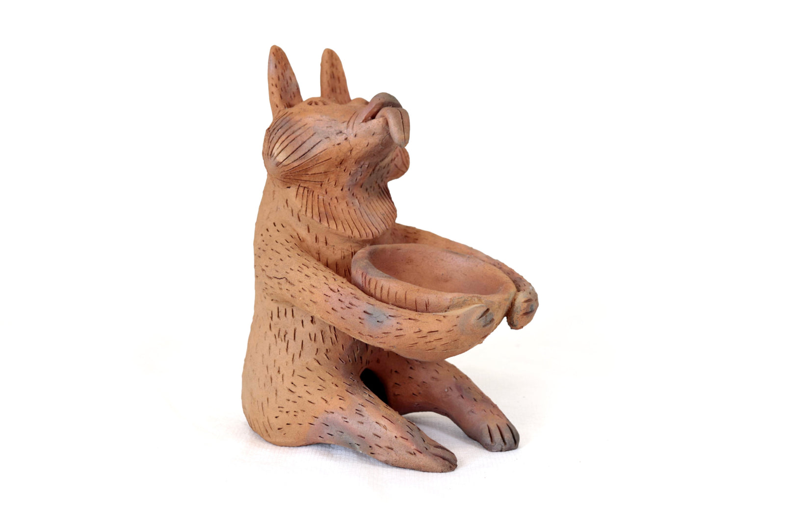 Zorro Semillero con Cuenco de Barro Natural - 24.5 Cm. 9.6 In. Zipiajo