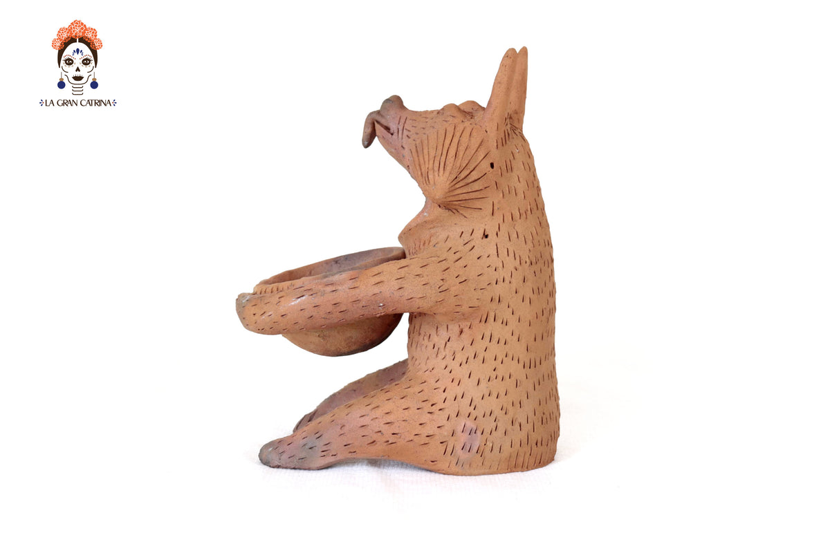 Zorro Semillero con Cuenco de Barro Natural - 24.5 Cm. 9.6 In. Zipiajo