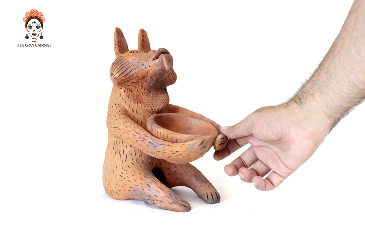 Zorro Semillero con Cuenco de Barro Natural - 24.5 Cm. 9.6 In. Zipiajo