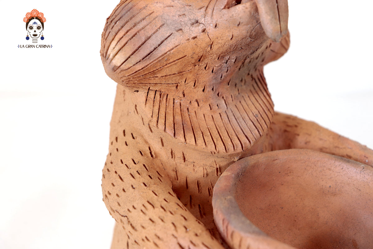Zorro Semillero con Cuenco de Barro Natural - 24.5 Cm. 9.6 In. Zipiajo