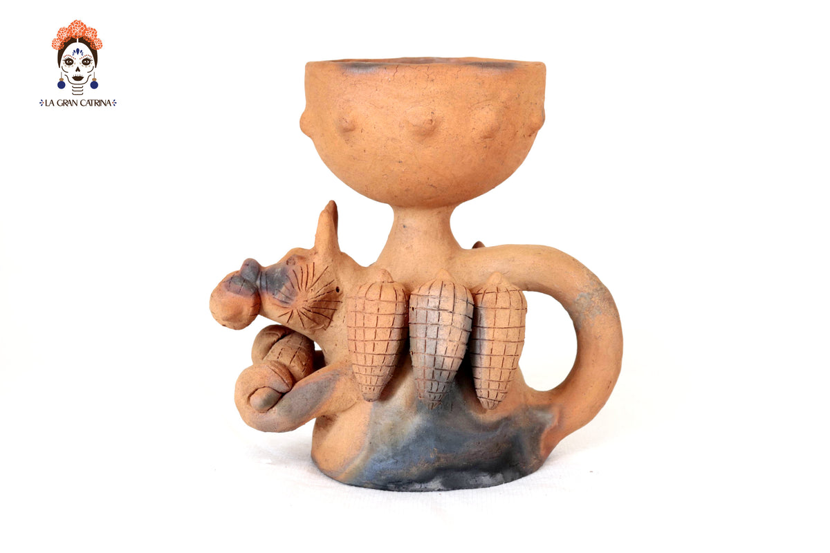 Zorro Semillero Copalero de Barro Natural - 24 Cm. 9.4 In. Zipiajo