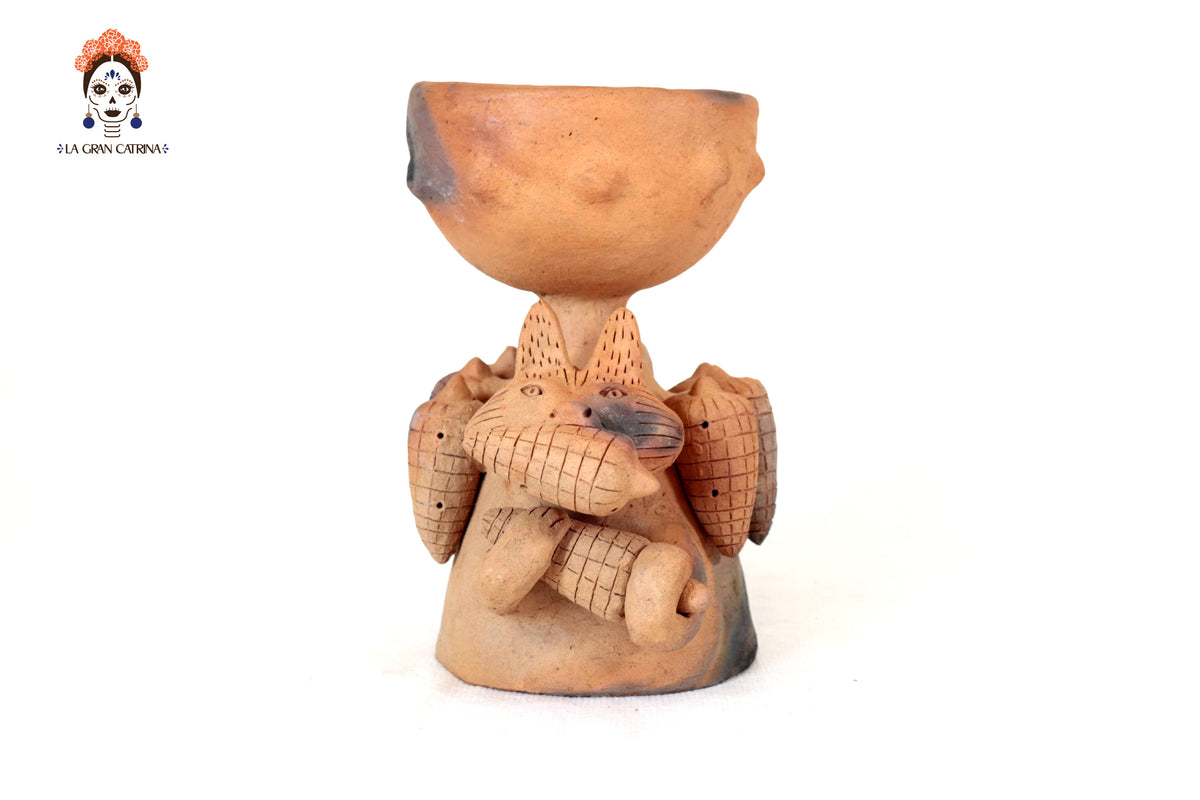 Zorro Semillero Copalero de Barro Natural - 24 Cm. 9.4 In. Zipiajo
