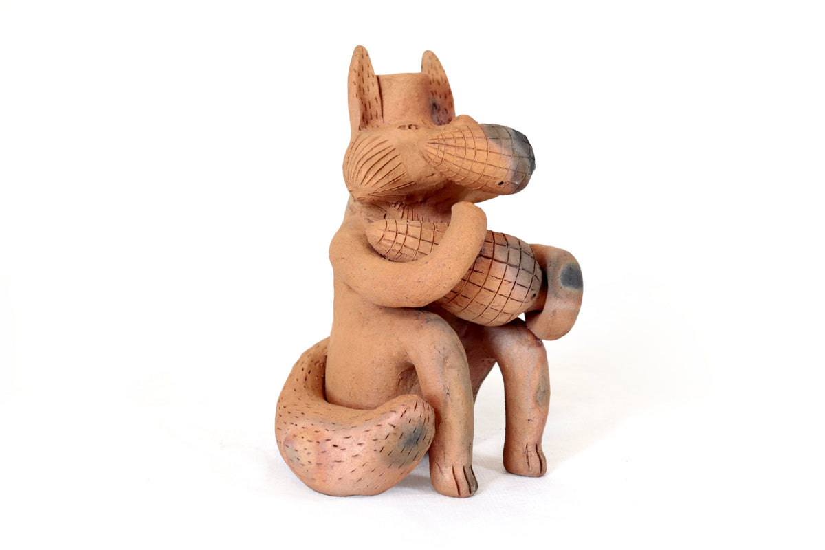 Zorro Semillero Portavela de Barro Natural - 25 Cm. 9.8 In. Zipiajo