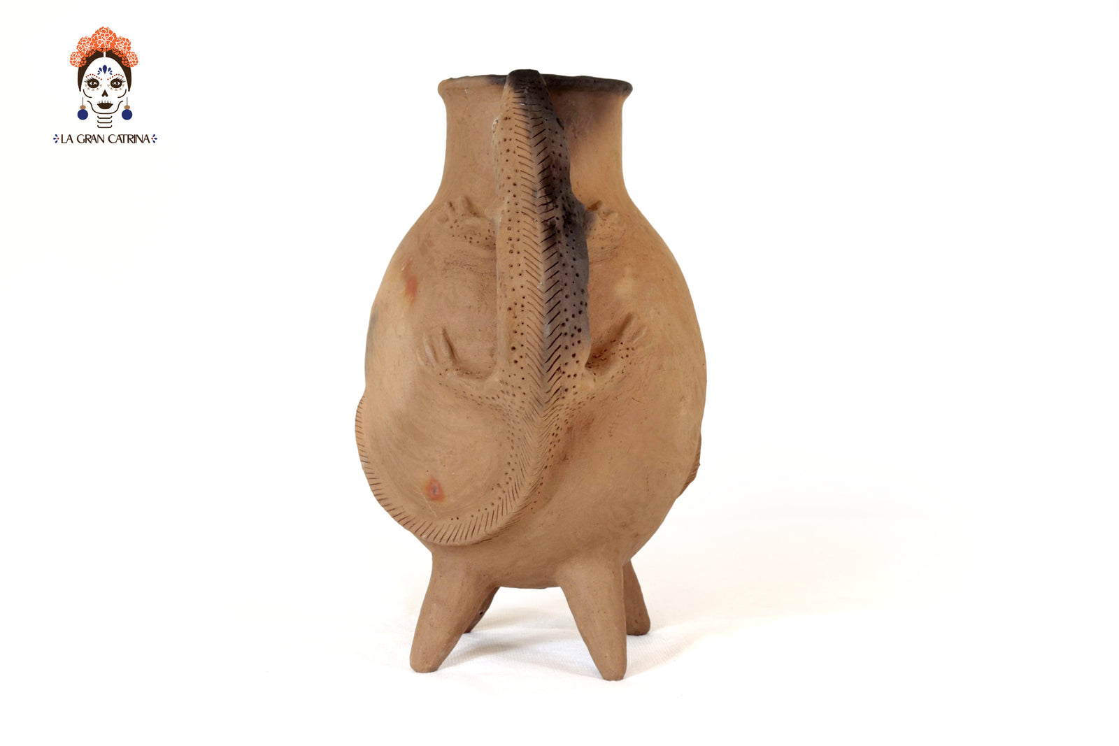 Jarrón de Barro Natural con Asas de Lagartija - 40 Cm. 15.7 In. Zipiajo