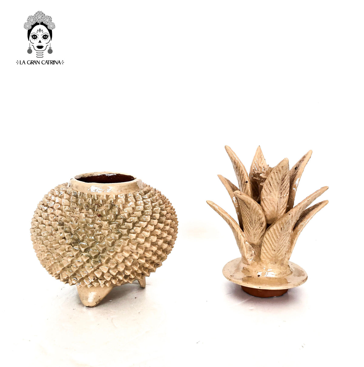 Piña michoacana de barro - Beige de picos - 32 cm. 13 in.