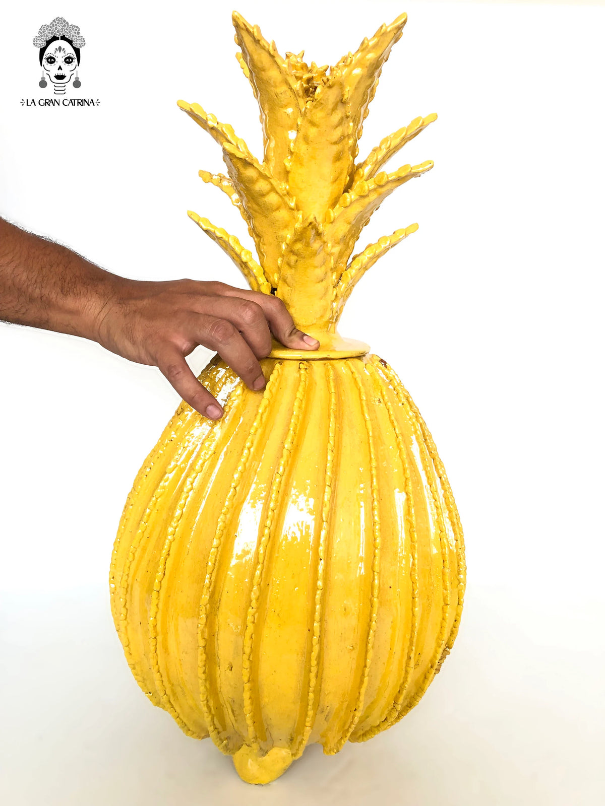 Piña michoacana de barro - Amarilla de biznaga - 65 cm. 26 in. - Sobre pedido Piña