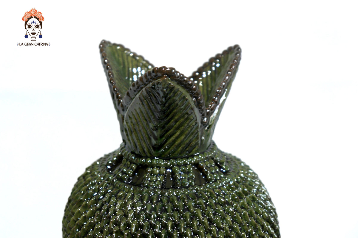 Ponchera verde vidriada con jarritos de barro - 50 cm. 20 in. Piña