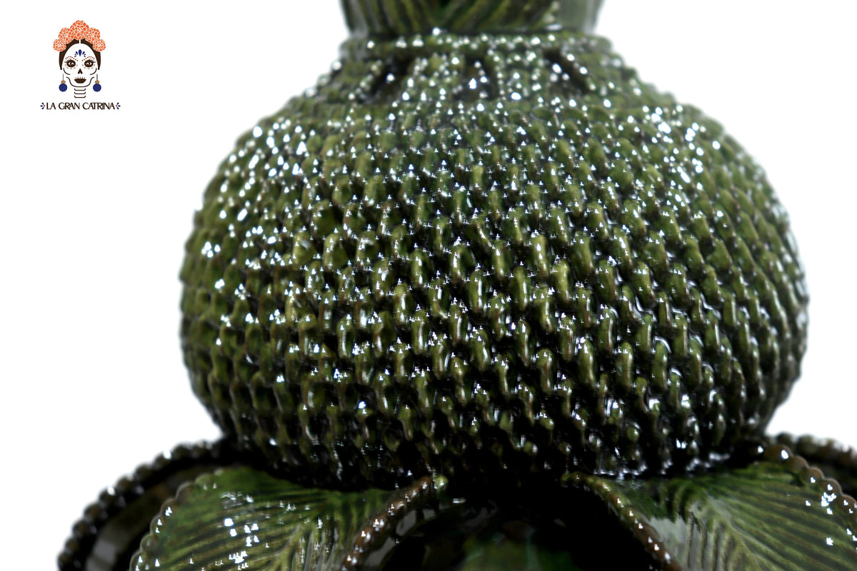 Ponchera verde vidriada con jarritos de barro - 50 cm. 20 in. Piña