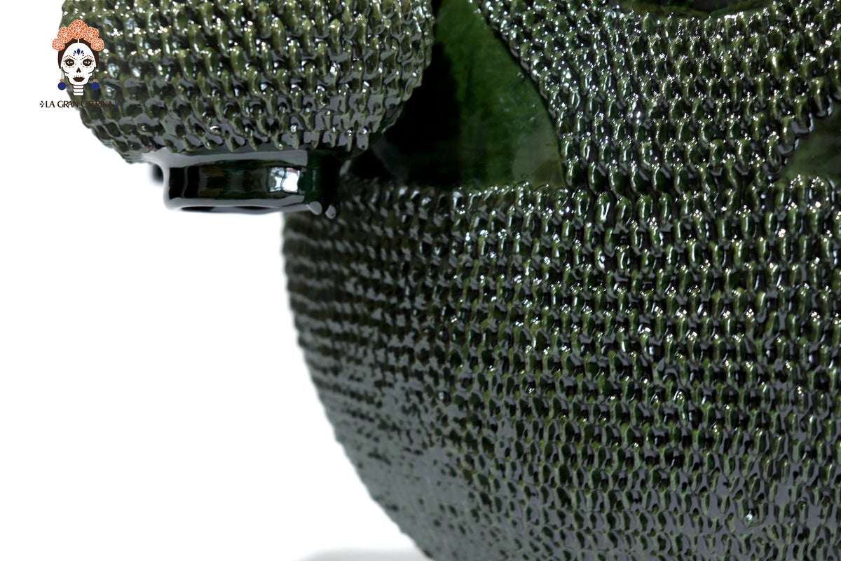 Ponchera verde vidriada con jarritos de barro - 50 cm. 20 in. Piña